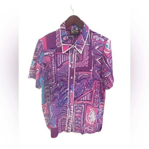 Bob Mackie Tops - Bob Mackie Wearable Art Purple Multicolor Silk Button-Up Shirt M